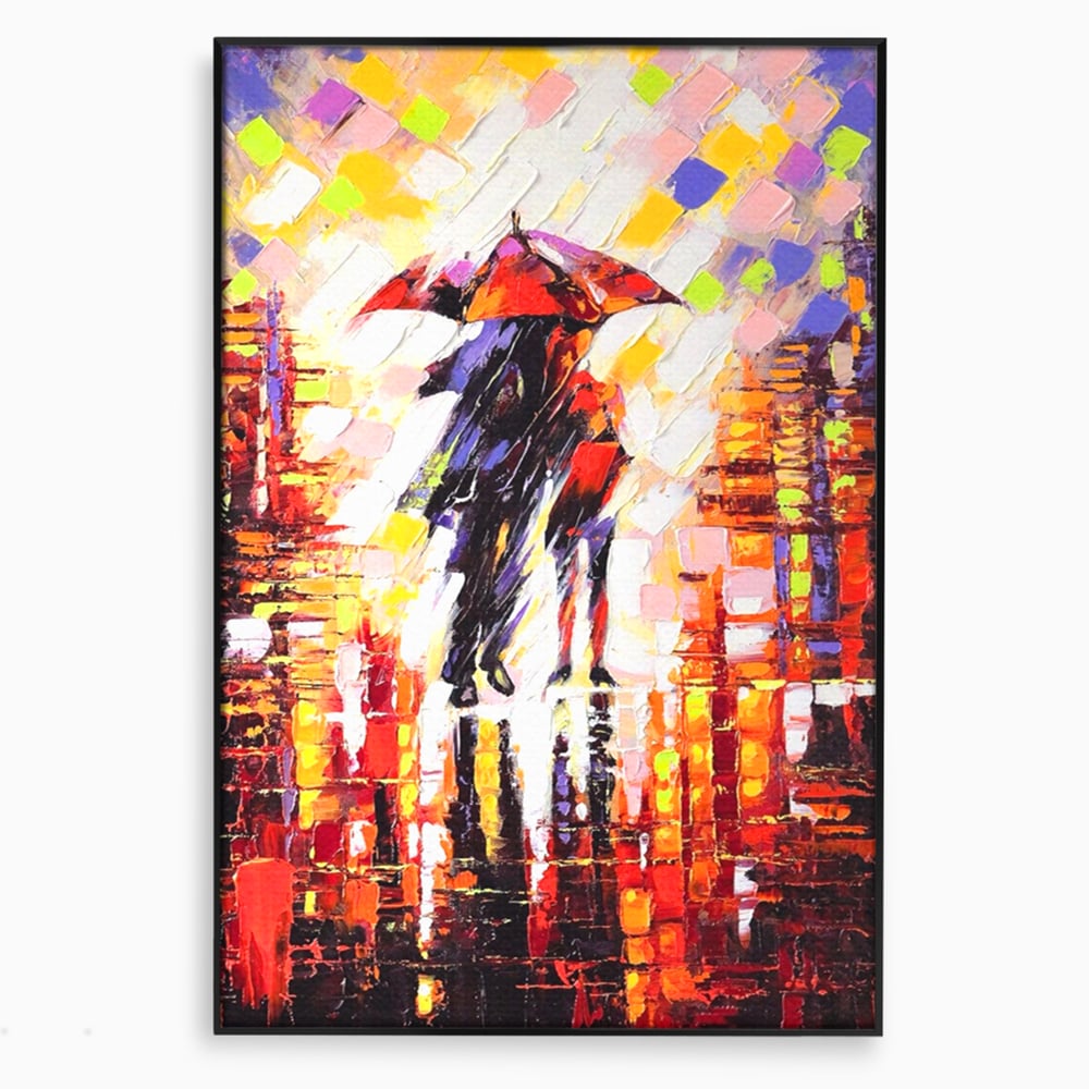 Tablou canvas cu tablou canvas cu cuplu sub umbrela, in rama de aluminiu negru